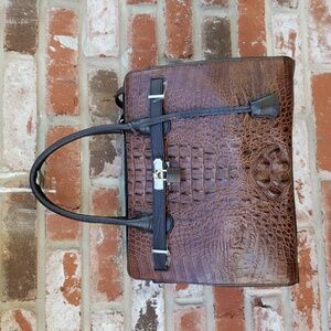 Rodania Womens Genuine Leather Croco Embossed Satchel Convertible Bag Brown